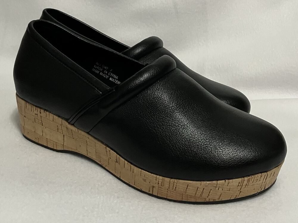 Womens Corkys Footwear All-Day Slip-On Clog Cork Wedge Heel Shoes Black US Sz 7